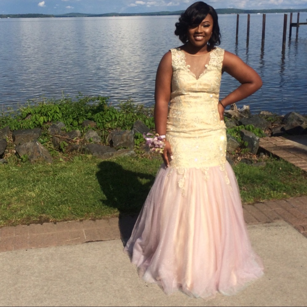 Gold and Pink rhinestone prom dress